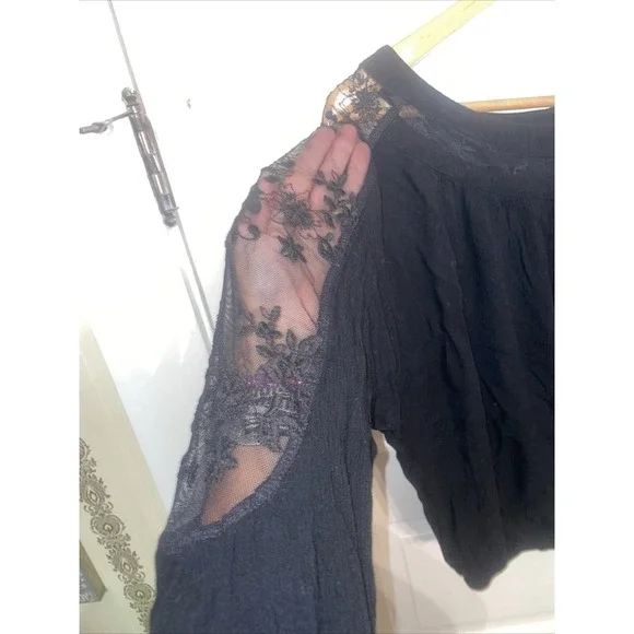 Black Long Sleeve With Embroidery Along Sleeves And Neckline. Small - Picture 2 of 9
